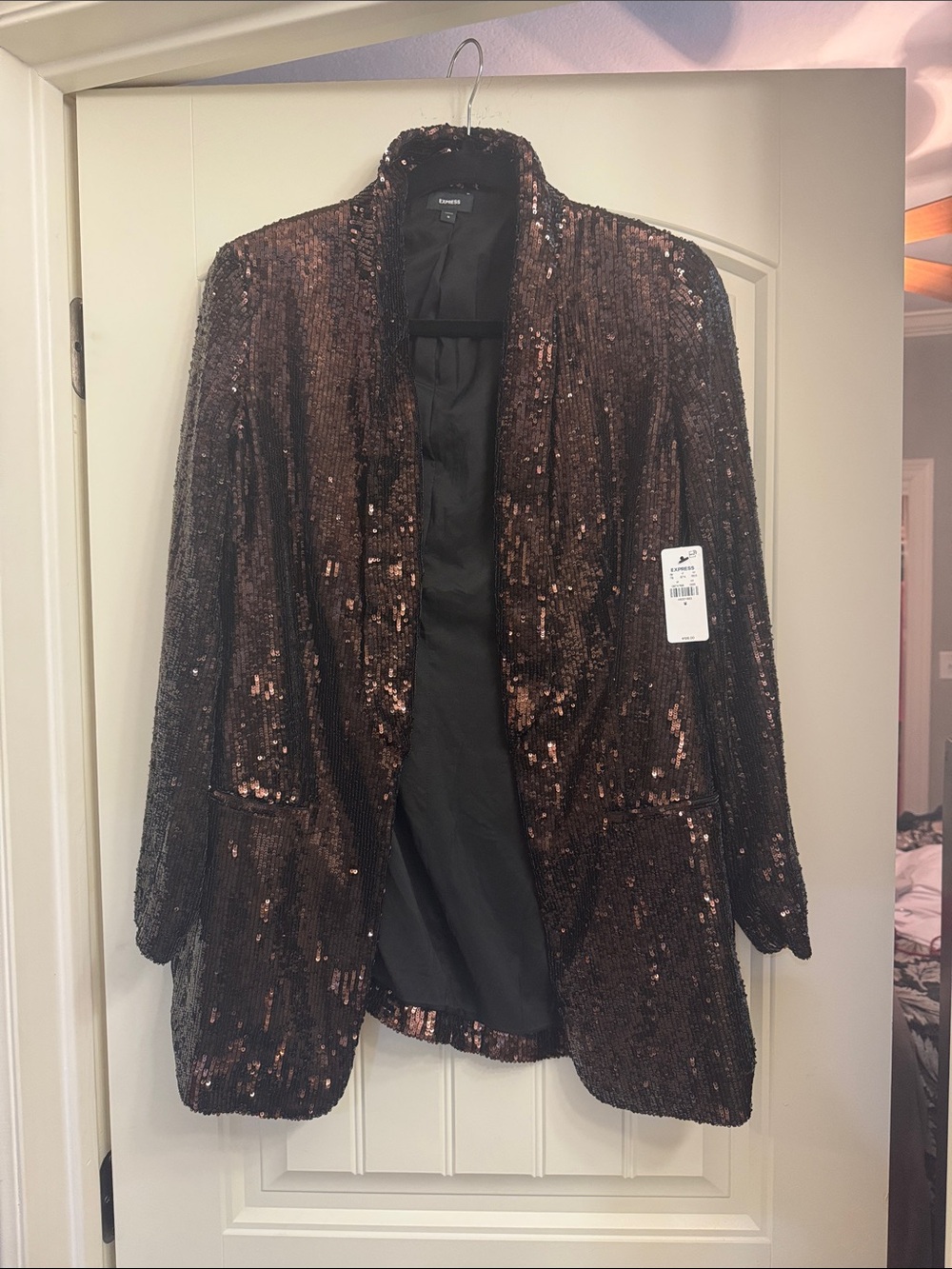 Express Brown Heavy Sequined Blazer Jacket, New, M, Beautiful